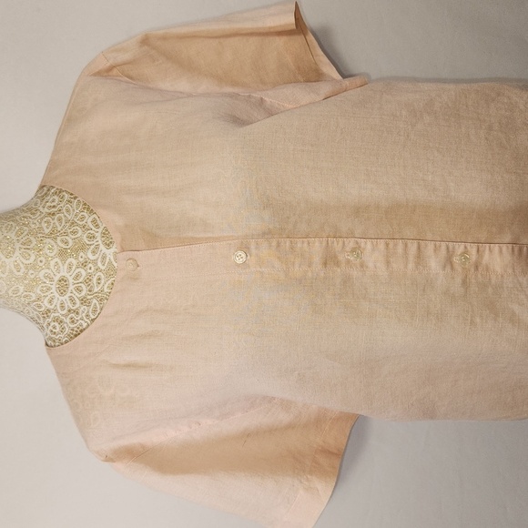Finity Women's Pastel Pink Short Sleeve 100% Linen Round Neck Button Down SZ M - Picture 2 of 14